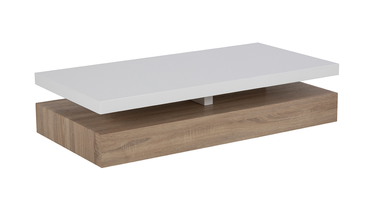 Tavolino basso design laccato bianco lucido e legno SONOMA