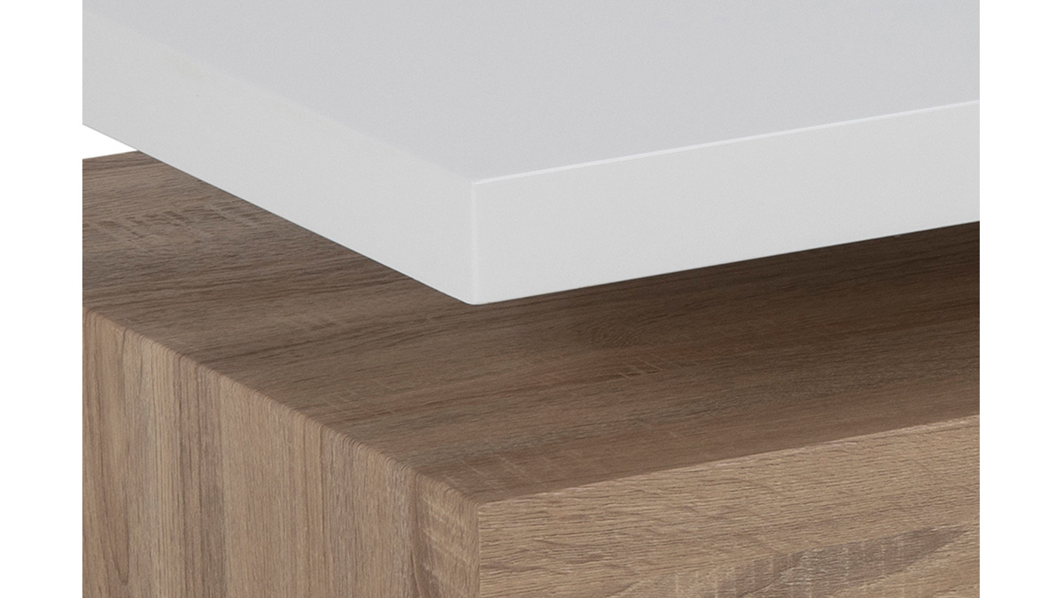 Tavolino basso design laccato bianco lucido e legno SONOMA