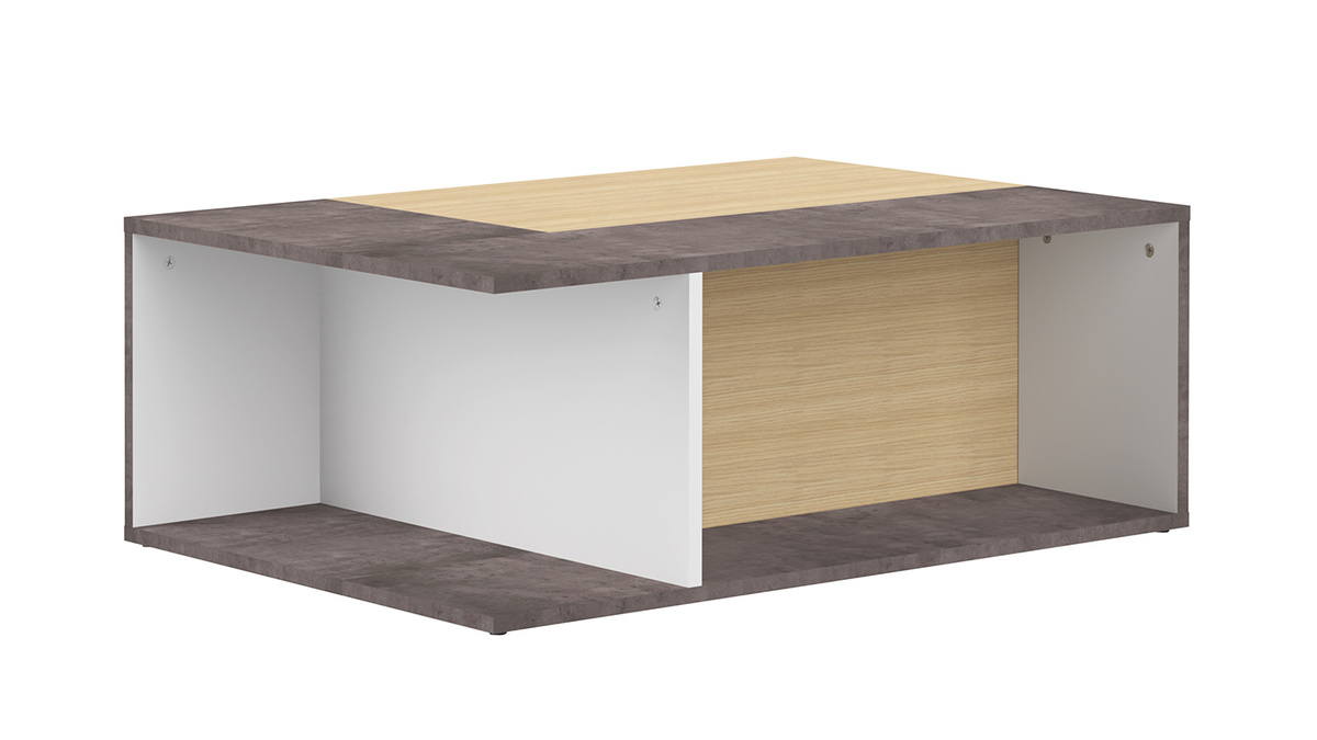 Tavolino basso design legno e grigio cemento amovibile QUADRA