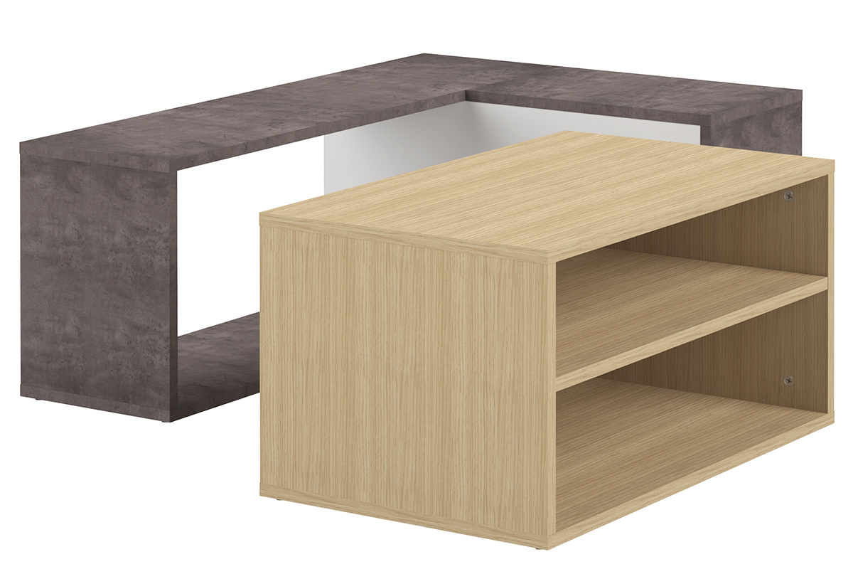 Tavolino basso design legno e grigio cemento amovibile QUADRA