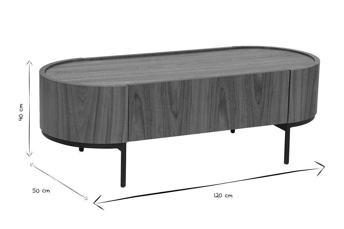 Dimensioni del tavolino SKYE in bianco e nero, 120 cm x 50 cm x 40 cm.