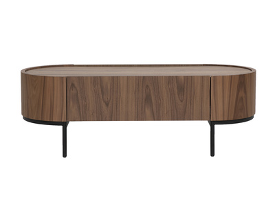 Tavolino basso design legno scuro noce e metallo nero con contenitore L120 cm SKYE