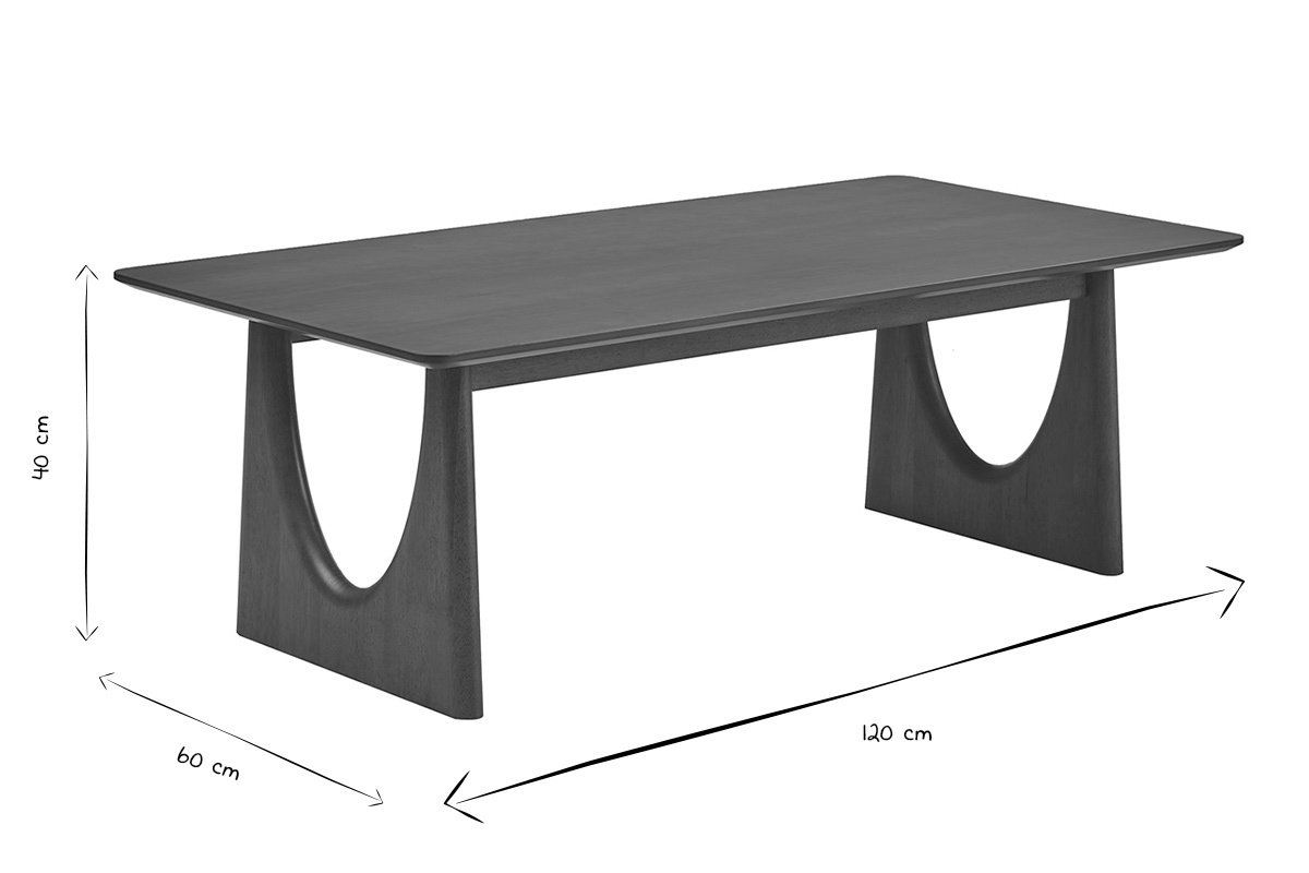 Dimensioni del tavolino rettangolare KUALA in nero e bianco, L120 x P60 x H40 cm