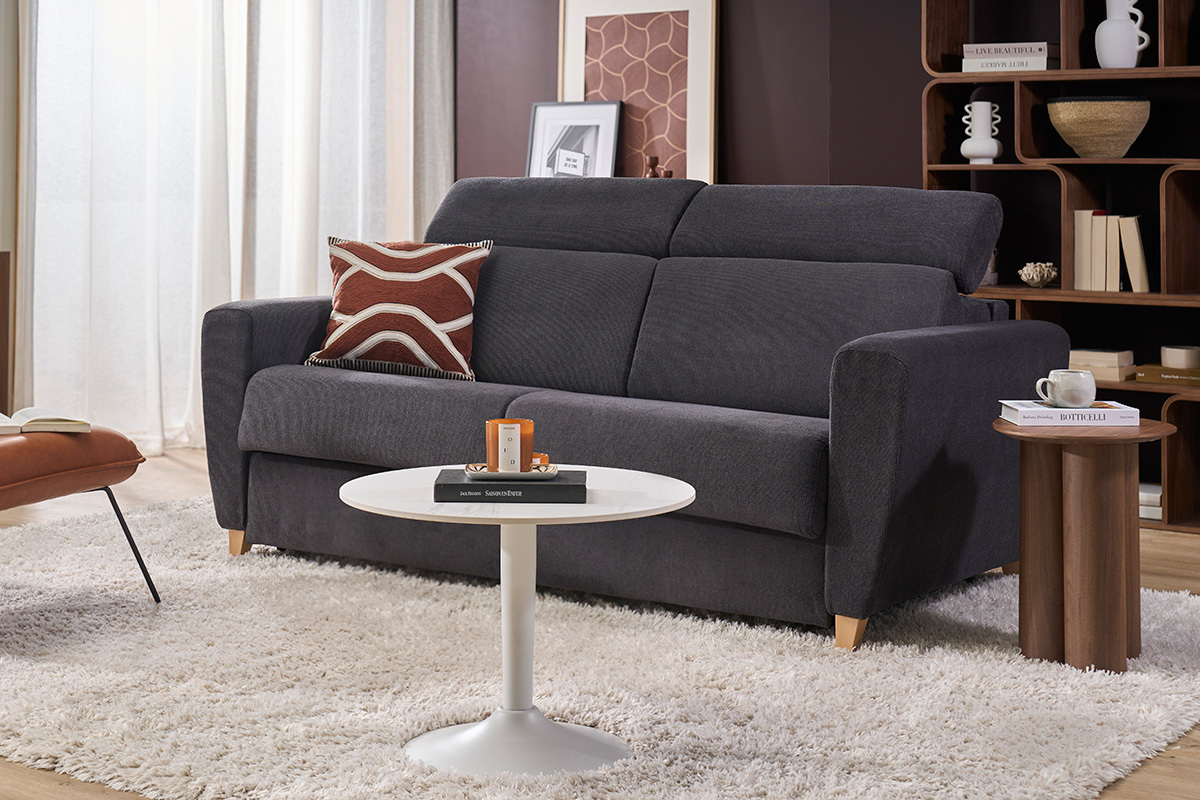 Tavolino basso design rotondo in ceramica bianca e metallo D60 cm MALOU