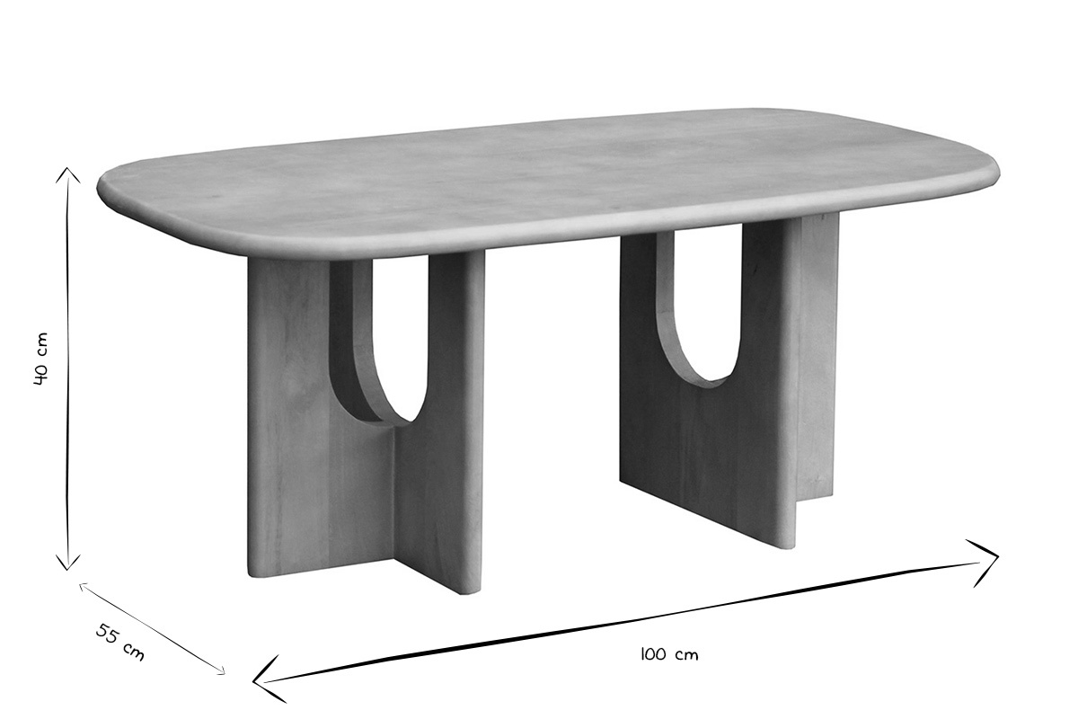Dimensioni del tavolino MASSARI in bianco e nero: 100 cm x 55 cm x 40 cm.