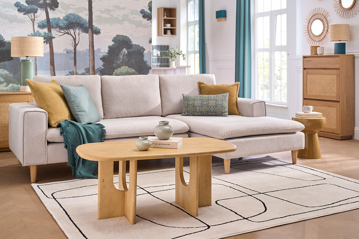Tavolino basso di design in legno chiaro di mango massiccio MASSARI