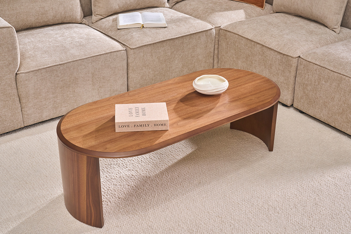 Tavolino basso di design ovale in legno scuro noce L120 cm ASSA