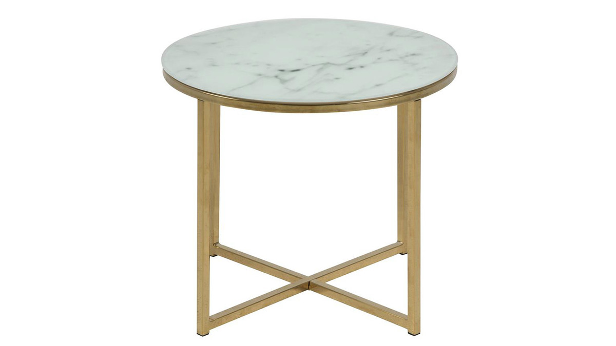 tavolino basso effetto marmo e piedi in metallo 50 cm SILAS