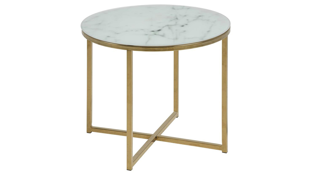 tavolino basso effetto marmo e piedi in metallo 50 cm SILAS