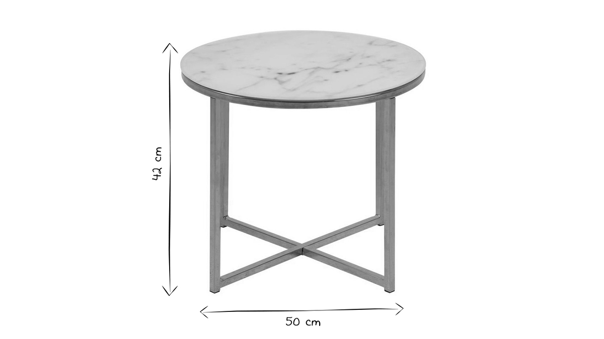 tavolino basso effetto marmo e piedi in metallo 50 cm SILAS