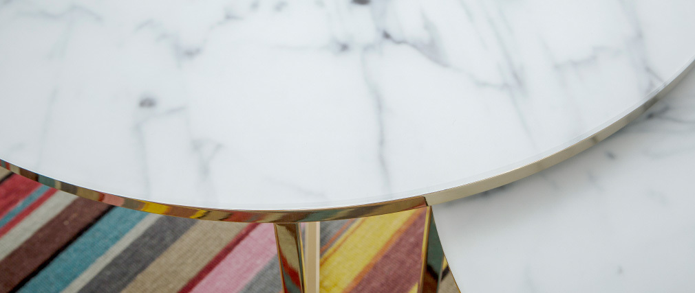 tavolino basso effetto marmo e piedi in metallo 80 cm SILAS