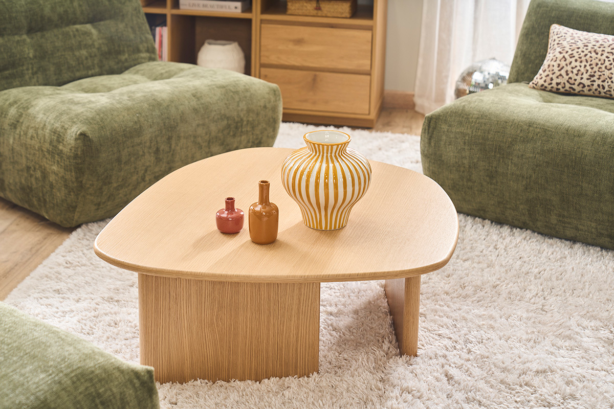 Tavolino basso forma organica in legno chiaro quercia L85 cm ONDINE