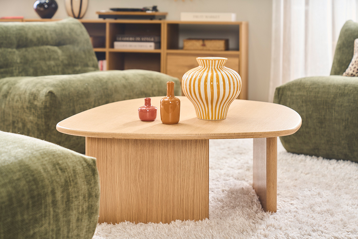 Tavolino basso forma organica in legno chiaro quercia L85 cm ONDINE