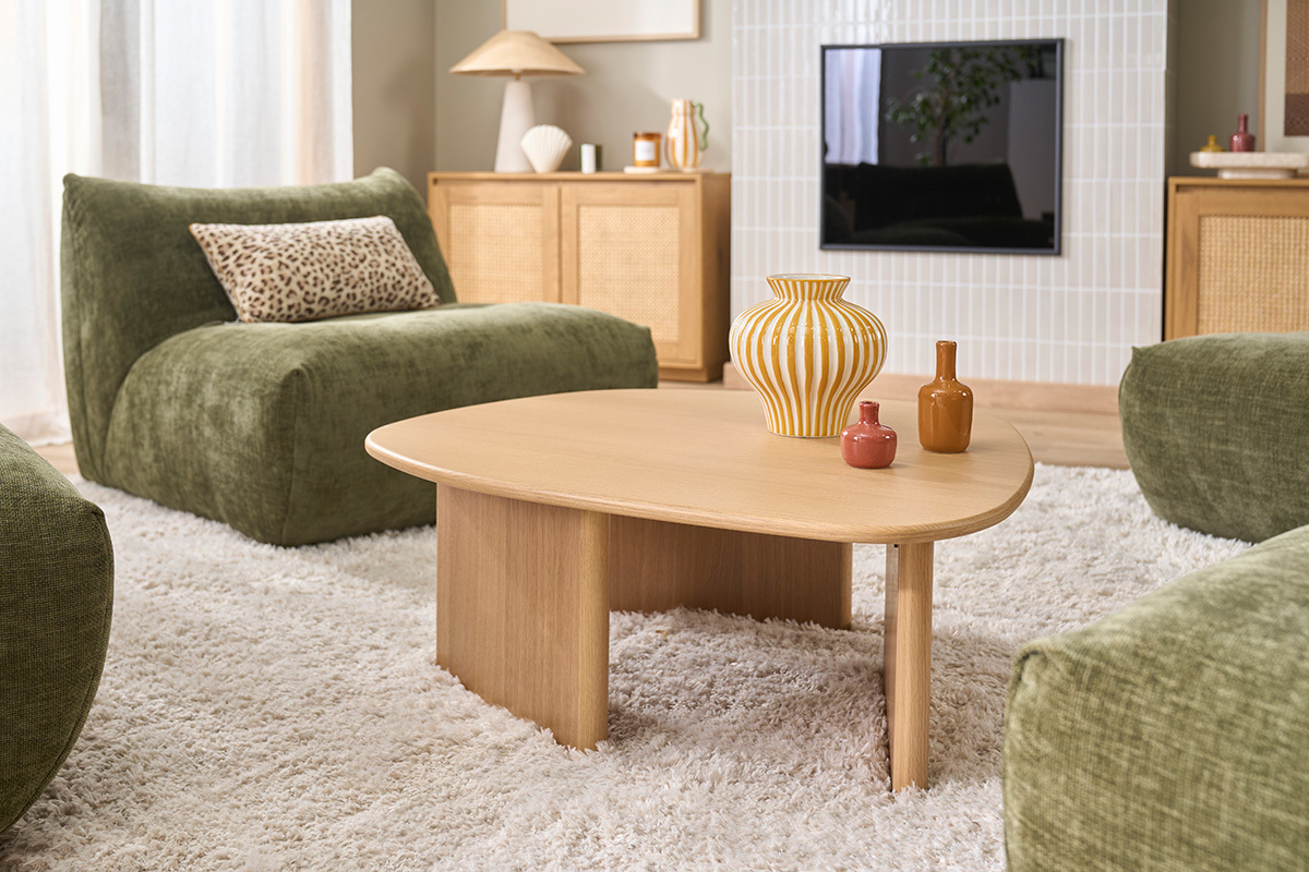Tavolino basso forma organica in legno chiaro quercia L85 cm ONDINE