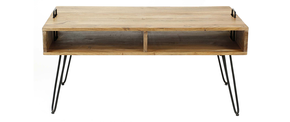 Tavolino basso in legno di acacia e metallo nero ALVIN
