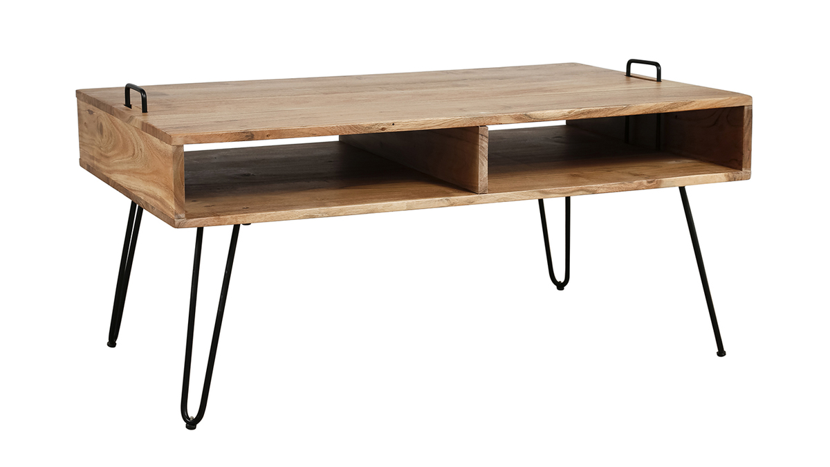 Tavolino basso in legno di acacia e metallo nero ALVIN