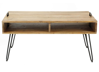 Tavolino basso in legno di acacia e metallo nero ALVIN