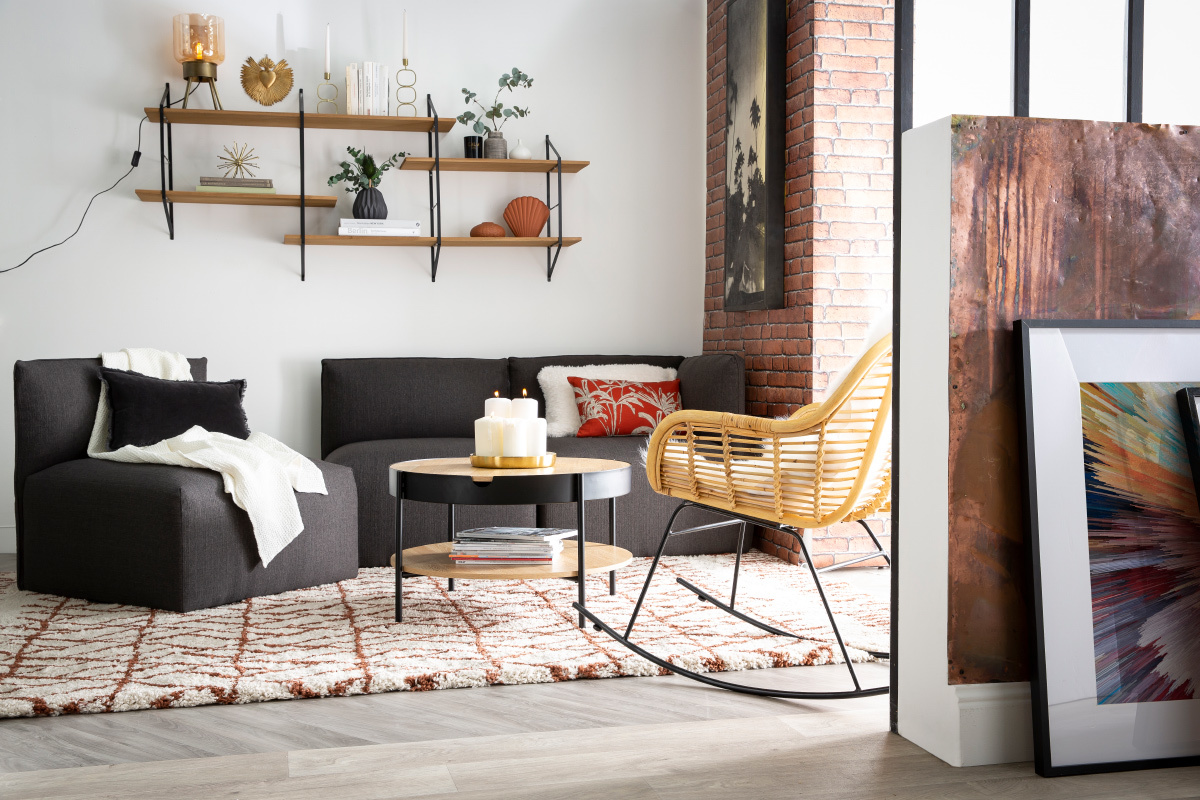 Tavolino basso in legno e metallo nero 75 cm SUIZE