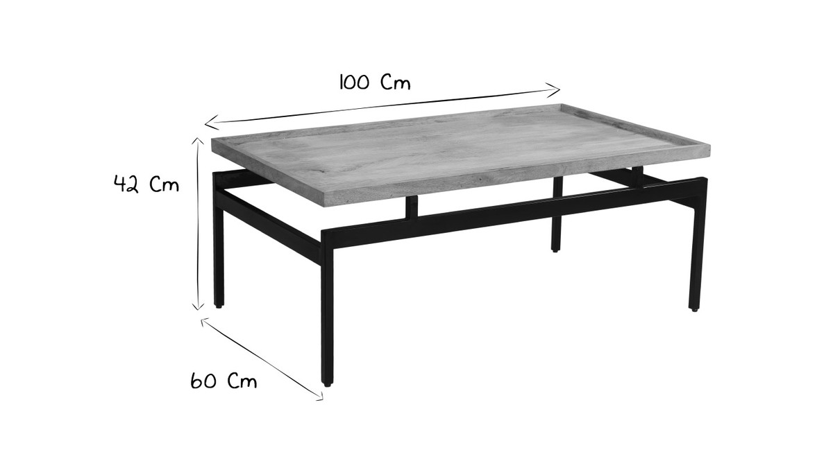 Tavolino basso in mango e metalo nero L100 cm FRAME