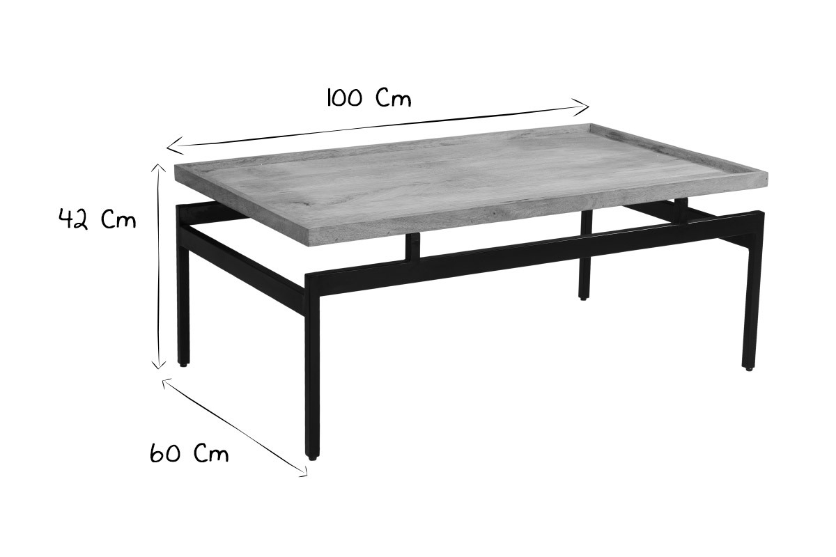 Tavolino basso in mango e metalo nero L100 cm FRAME