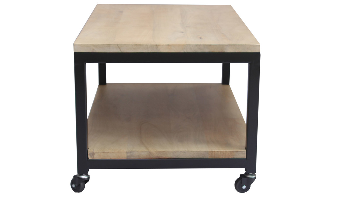 Tavolino basso industriale a rotelle legno e metallo FACTORY