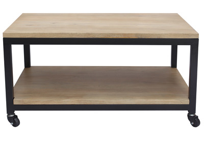 Tavolino basso industriale a rotelle legno e metallo FACTORY