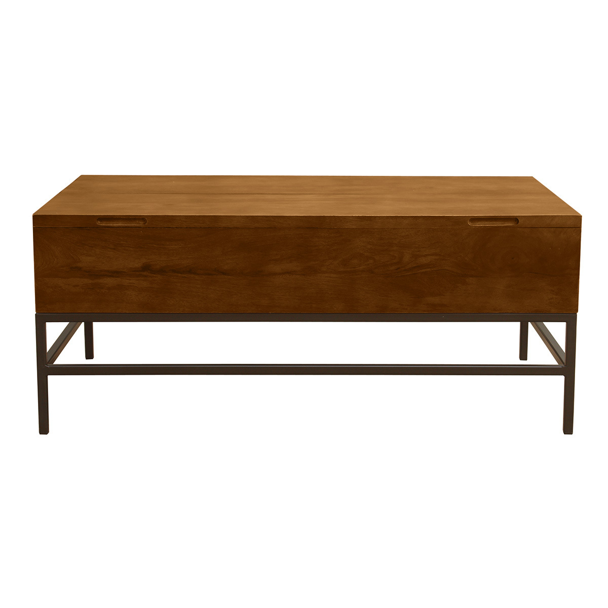 Tavolino basso industriale con alzata in legno massello di mango tinto e metallo nero L110 cm YPSTER