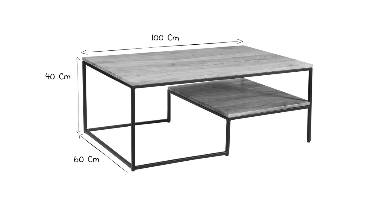 Tavolino basso industriale in acacia e metallo YONA