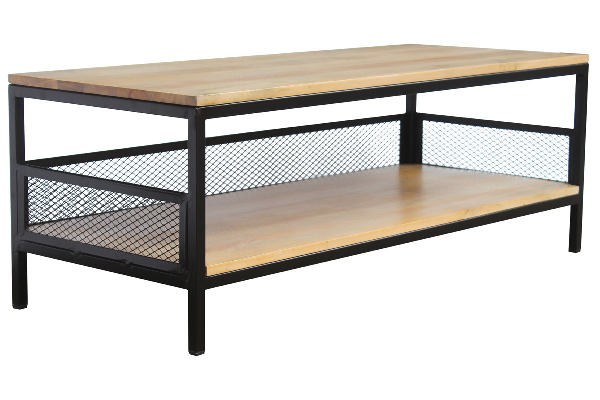 Tavolino basso industriale mango e metallo RACK
