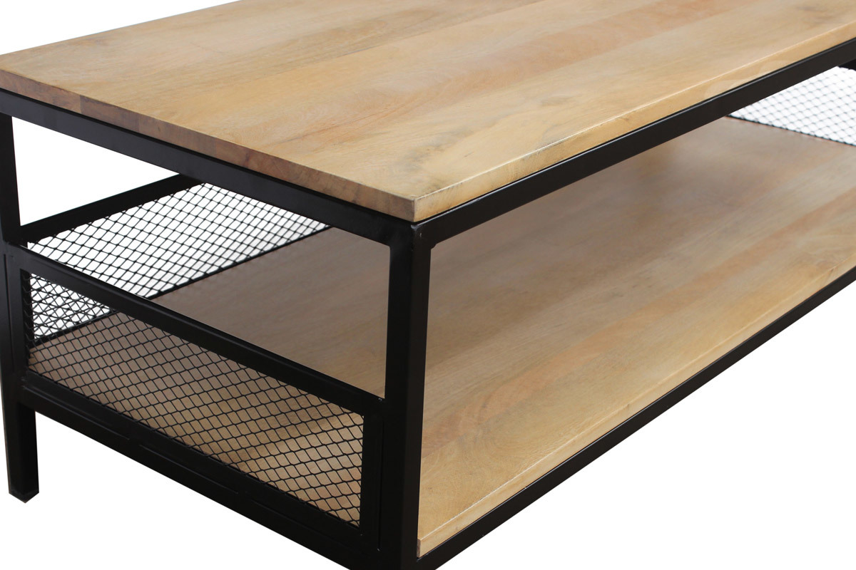 Tavolino basso industriale mango e metallo RACK