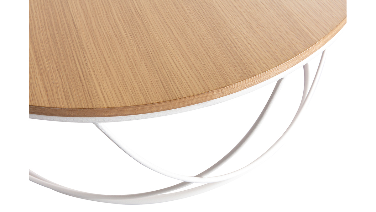Tavolino basso legno e metallo bianco rotondo 80 cm LACE