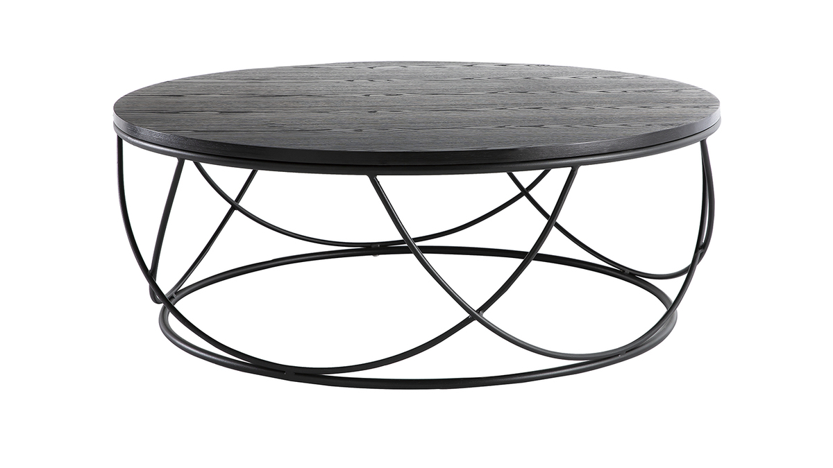 Tavolino basso legno e metallo nero rotondo 80 cm LACE