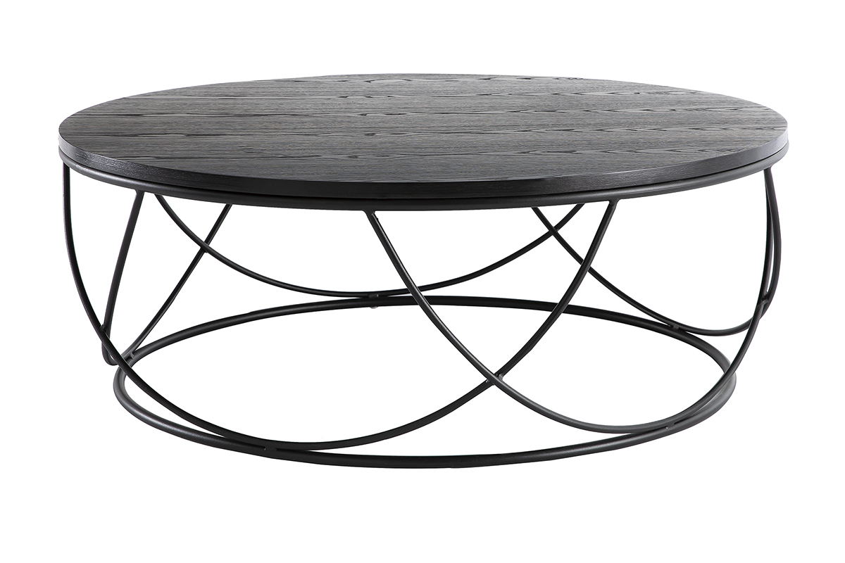 Tavolino basso legno e metallo nero rotondo 80 cm LACE