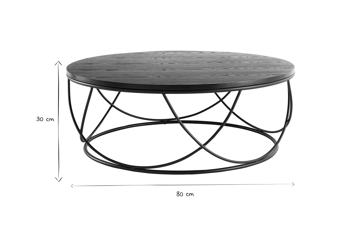 Tavolino basso legno e metallo nero rotondo 80 cm LACE