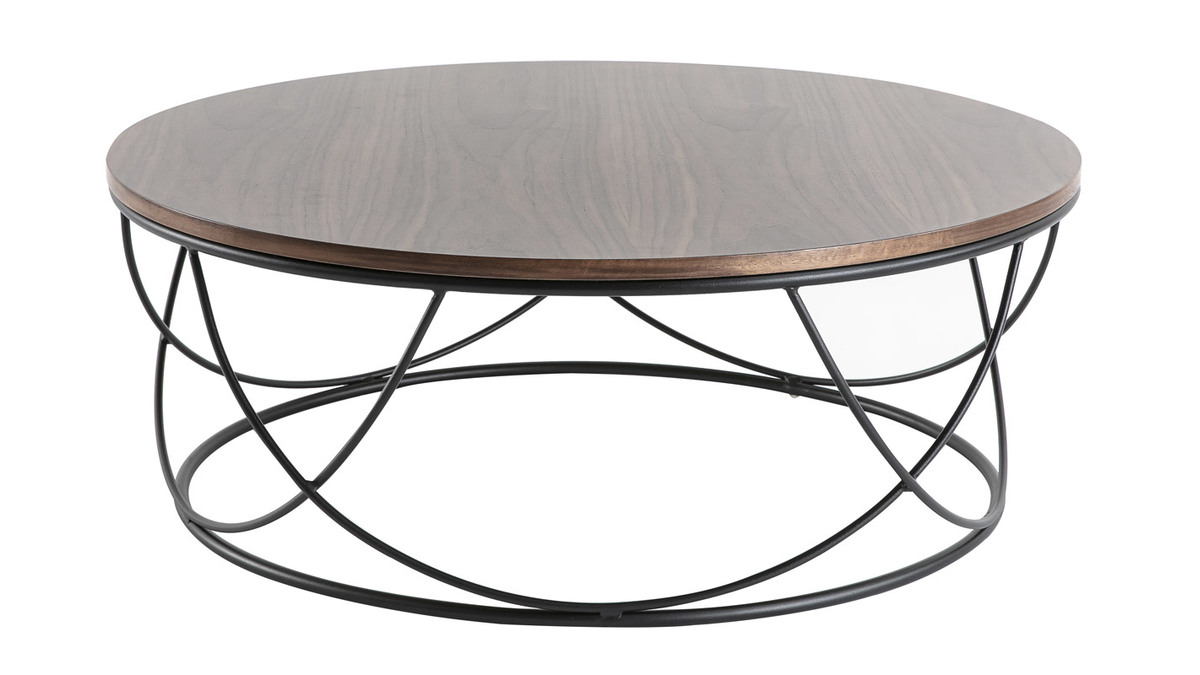 Tavolino basso legno scuro e metallo nero rotondo 80 cm LACE