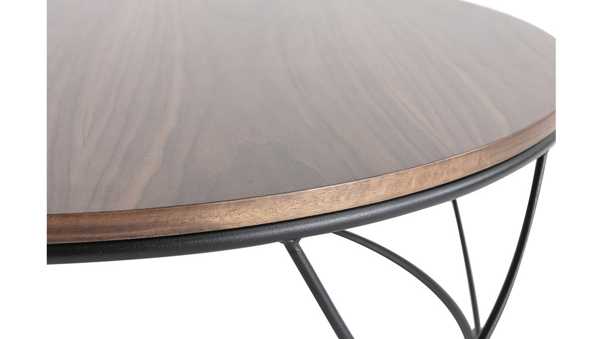 Tavolino basso legno scuro e metallo nero rotondo 80 cm LACE