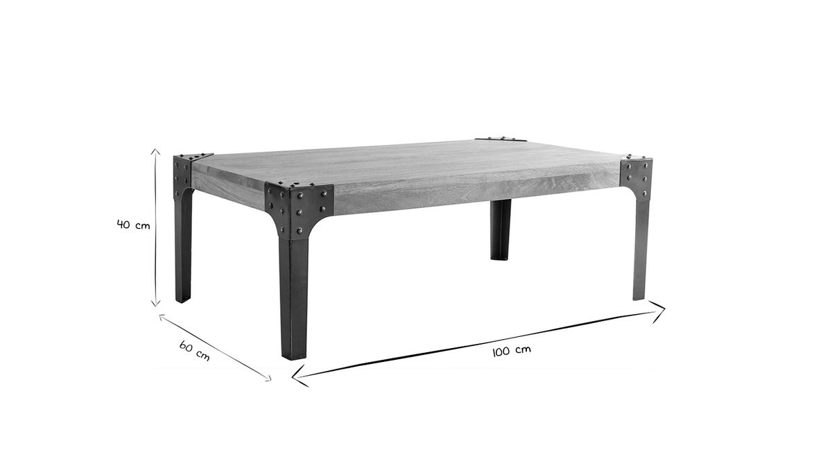 Tavolino basso mango e metallo nero 100cm MADISON