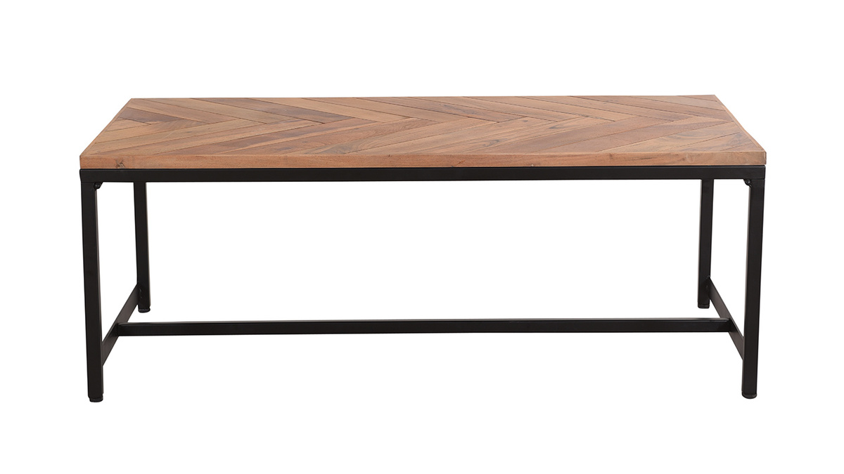 Tavolino basso moderno in acacia e metallo nero STICK