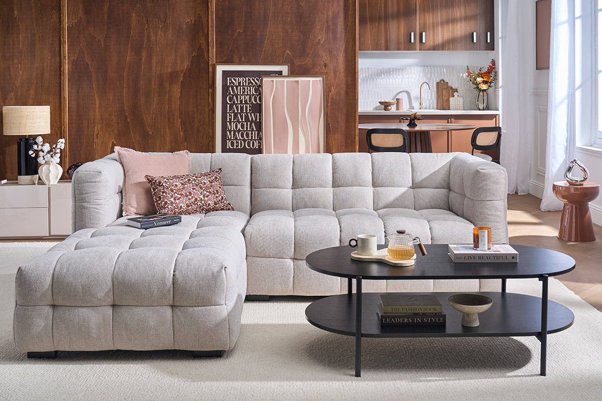 Tavolino basso ovale finitura legno nero e metallo L115 cm BRUNA