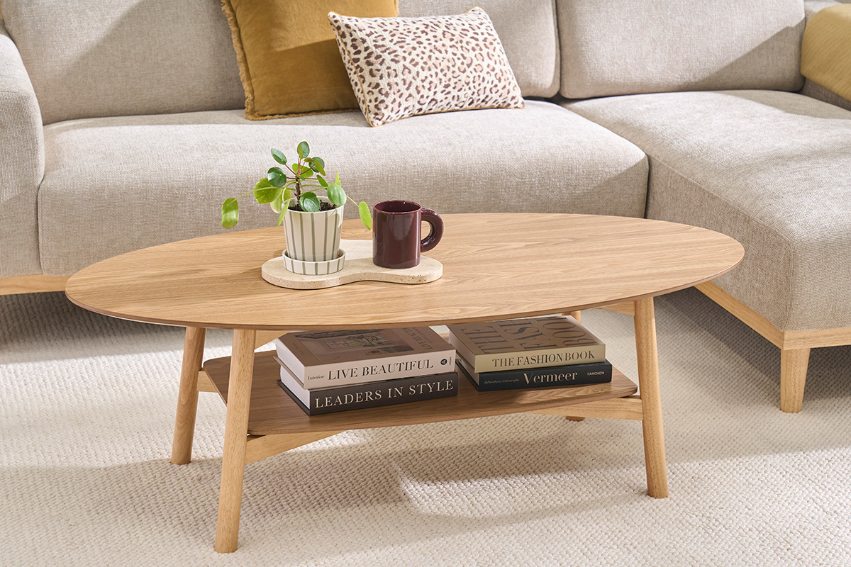 Tavolino basso ovale in legno chiaro L120 cm HANAE