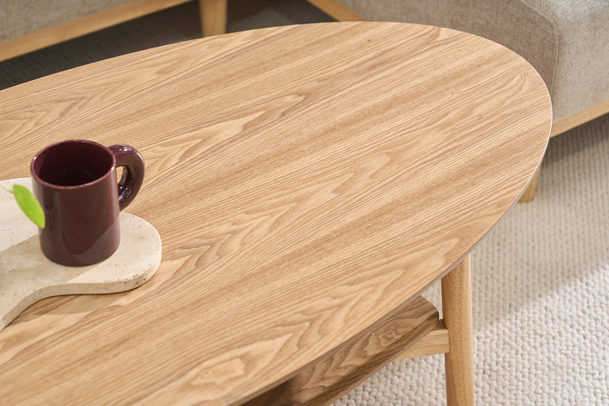 Tavolino basso ovale in legno chiaro L120 cm HANAE
