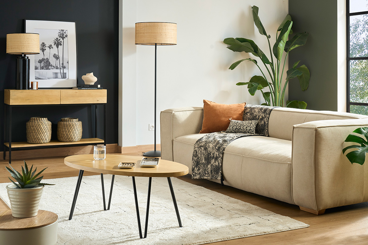 Tavolino basso ovale L100 x l55 cm in legno massello di mango VIBES