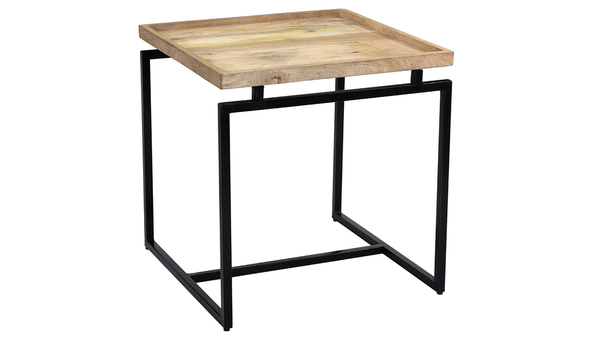 Tavolino basso quadrato in mango e metallo nero L55 cm FRAME