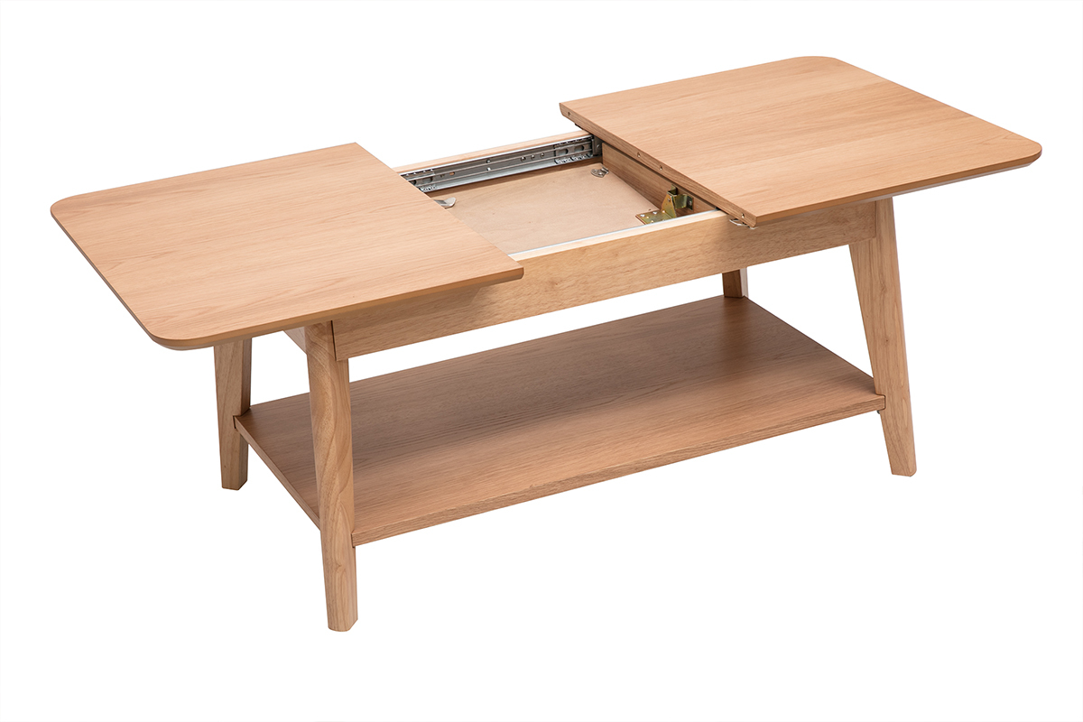 Tavolino basso rettangolare allungabile in legno chiaro L90-120 cm VILI