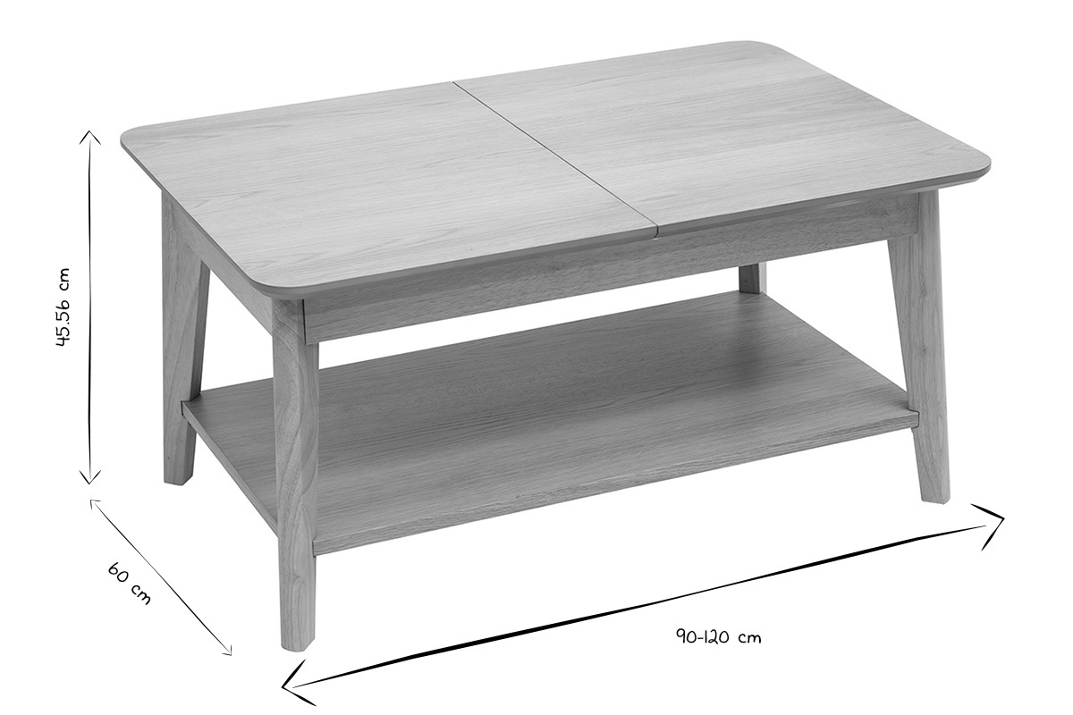 Tavolino basso rettangolare allungabile in legno chiaro L90-120 cm VILI