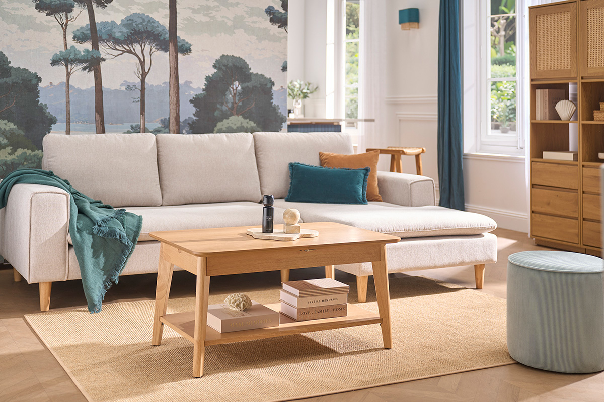 Tavolino basso rettangolare allungabile in legno chiaro L90-120 cm VILI
