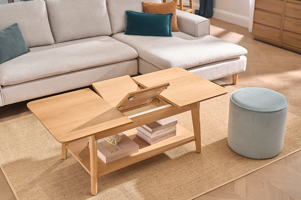 Tavolino basso rettangolare allungabile in legno chiaro L90-120 cm VILI
