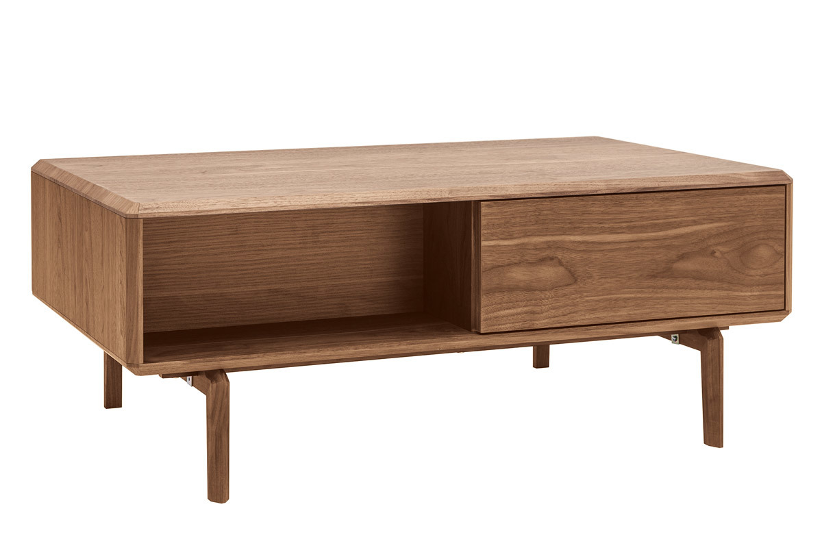 Tavolino basso rettangolare con ripostigli in legno scuro noce L100 cm SUVA