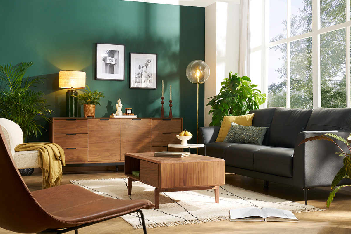 Tavolino basso rettangolare con ripostigli in legno scuro noce L100 cm SUVA