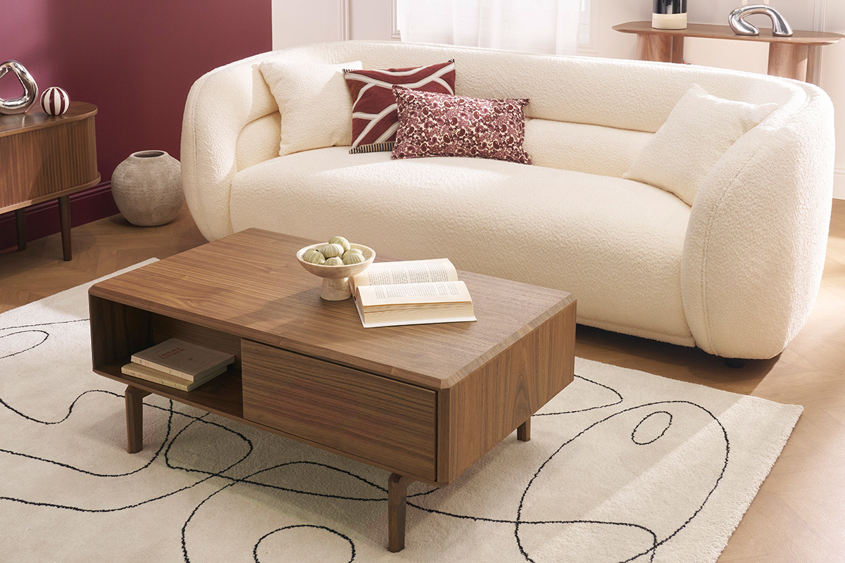 Tavolino basso rettangolare con ripostigli in legno scuro noce L100 cm SUVA